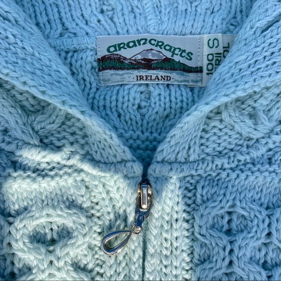 ARAN CRAFTS 100% Merino Wool Made in Ireland Cardigan, Mint Green, Small, NWOT - Picture 4 of 6